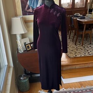 K.C. Spencer New York vintage fitted purple velour/polyester dress, 4 Petite